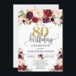 Marsala burgundy blommigt guld glitter 80-årsdagen inbjudningar<br><div class="desc">För en verkligt elegant och en sofistikerad 50-årsdag bör du tänka dig en marsala och burgundisk blommigt med tuktarna kring guld glitter. Den här kombinationen visar lyxen och firande, skapar perfekten för en milstolpe som en 50-årsdag. Marsalas och burgunys djupa rött ger en känsla av värme och rikedom i utformningen,...</div>