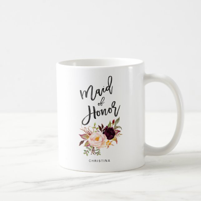 Marsala burgundy Blommigt maid of honor Kaffemugg (Höger)