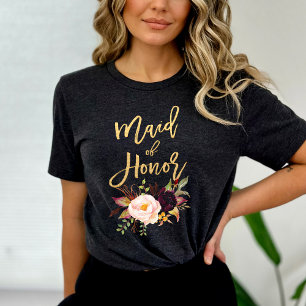 Marsala burgundy blommigtmaid of honor t shirt