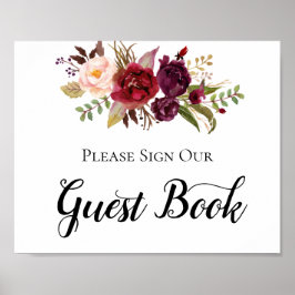 Marsala Burgundy Boho Ro Guest Bok Sign Poster