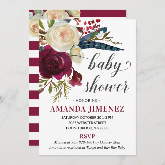 Marsala Burgundy Fall Baby Shower Gender Neutral Inbjudningar (Fram/baksida)