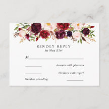 Marsala Burgundy Flowers Bröllop OSA Card