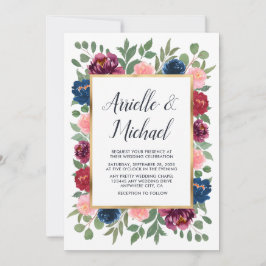 Marsala Burgundy Navy Blue Guld  Fall Wedding Inbjudningar