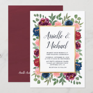 Marsala Burgundy Navy Blue Guld Fall Wedding Inbjudningar