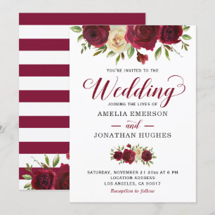 Marsala Burgundy Red Blommigt Fall Winter Wedding Inbjudningar