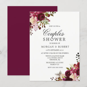 Marsala Burgundy Red Blommigt Par Shower Inbjudan