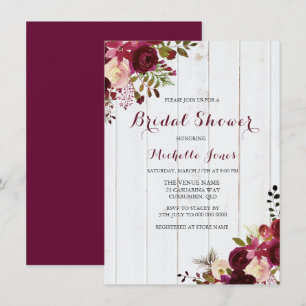Marsala Burgundy Red Blommigt Rustic Möhippa Inbjudningar