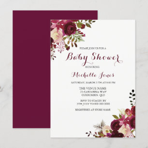 Marsala Burgundy Red Blommigt Vår Baby Shower Inbjudningar