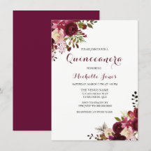 Marsala Burgundy Red Blommigt Vår Quinceanera