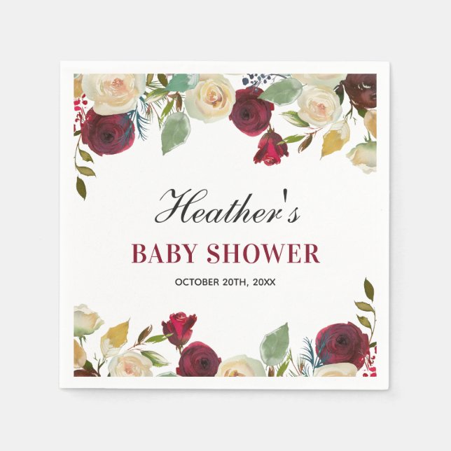 Marsala Burgundy Red Fall Baby Shower Bord Papper Pappersservett (Framsidan)