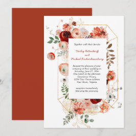 Marsala Burgundy Rosenskymning Höst Blommig Bröllo Inbjudningar