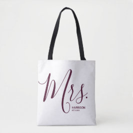 Marsala Burgundy Script White Personlig Mrs. Tygkasse