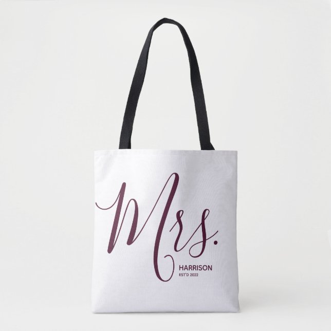 Marsala Burgundy Script White Personlig Mrs. Tygkasse (Framsida)