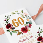 Marsala & Burgundy WAN 60:e födelsedagsinbjudan Inbjudningar<br><div class="desc">Konstruktionen har en vacker vattenfärgsfärg blommigt inslag i marsala,  burgundy och eukalyptus greenery,  löv inslag.</div>