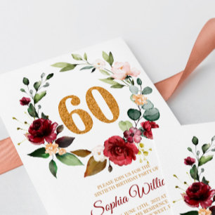 Marsala & Burgundy WAN 60:e födelsedagsinbjudan Inbjudningar