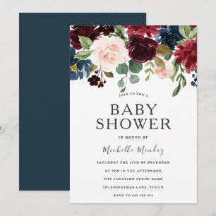Marsala Burgundy Watercolor Flowers Baby Shower Inbjudningar