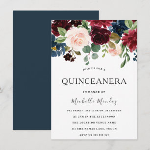 Marsala Burgundy Watercolor Flowers Quinceanera Inbjudningar