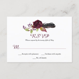 Marsala Burgundy White Röd ros Boho OSA Kort