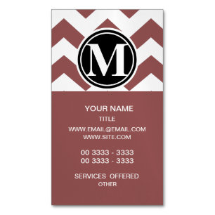 Marsala Chevron Monogrammad Magnetiska Visitkort