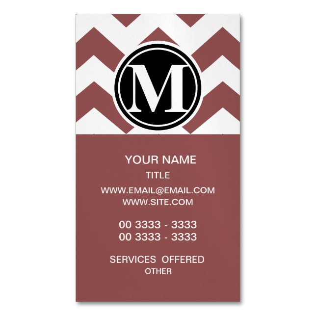 Marsala Chevron Monogrammed Magnetiska Visitkort (Framsida vertikal)