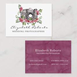 Marsala Chic Blommigt Camera Bröllop Photographer Visitkort