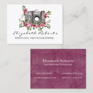 Marsala Chic Blommigt Camera Bröllop Photographer Visitkort