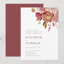 Marsala Elegant Watercolor Blommig Bröllop Inbjudningar