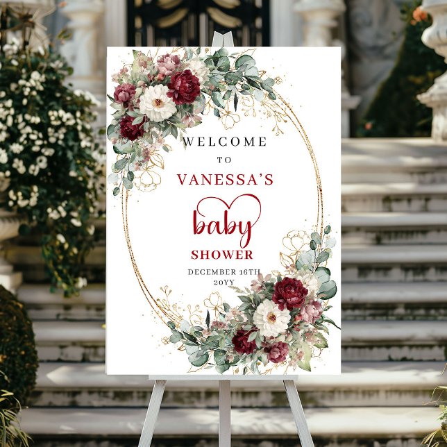 Marsala Eucalyptus Baby Shower Välkomstskylt Poster (Marsala Eucalyptus Baby Shower Welcome)