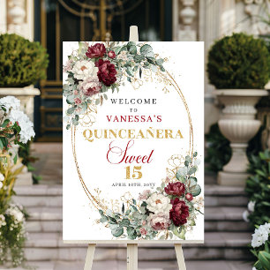 Marsala floral eukalyptus guld Quinceañera välkoms Poster