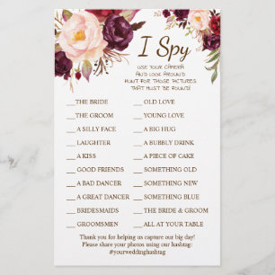 Marsala Flowers Bröllopsrecept I Spy Game Card Flygblad