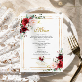 Marsala Flowers & Guld Ram Baby Shower Menu Meny