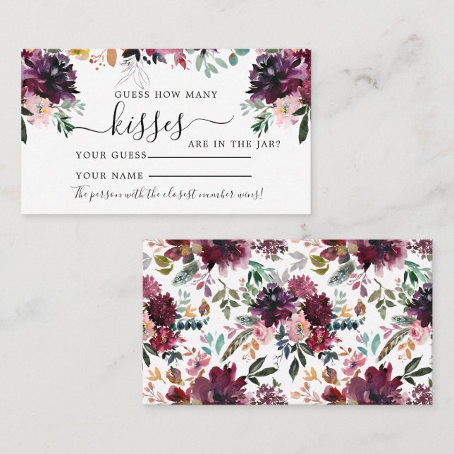 Marsala Flowers Hur många Kisses Shower-spelkort Placeringskort (Fram/baksida)