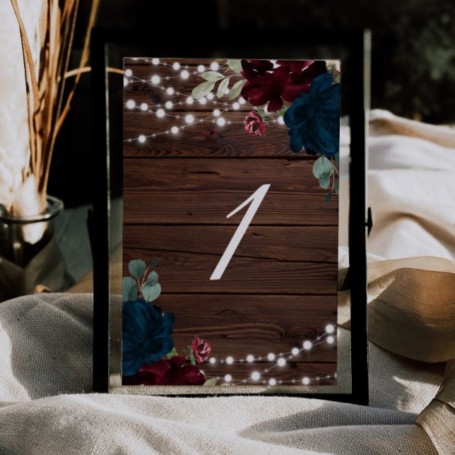 Marsala & Flowers Rustic Wood Bord 1 Bröllop Bordsnummer (Skapare uppladdad)