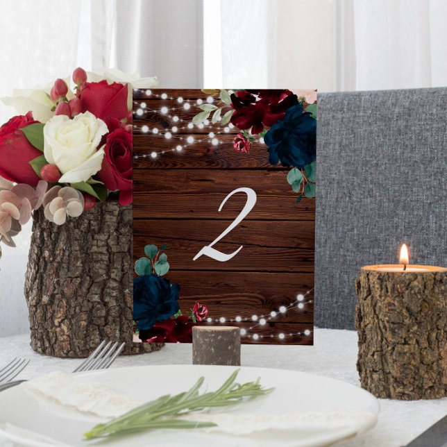 Marsala & Flowers Rustic Wood Bord 2 Bröllop Bordsnummer (Skapare uppladdad)