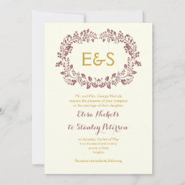 Marsala folieutandning ram med initialer bröllop inbjudningar