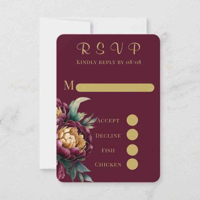 Marsala Guld har målat upp Peony Bröllop OSA Card (Framsida)