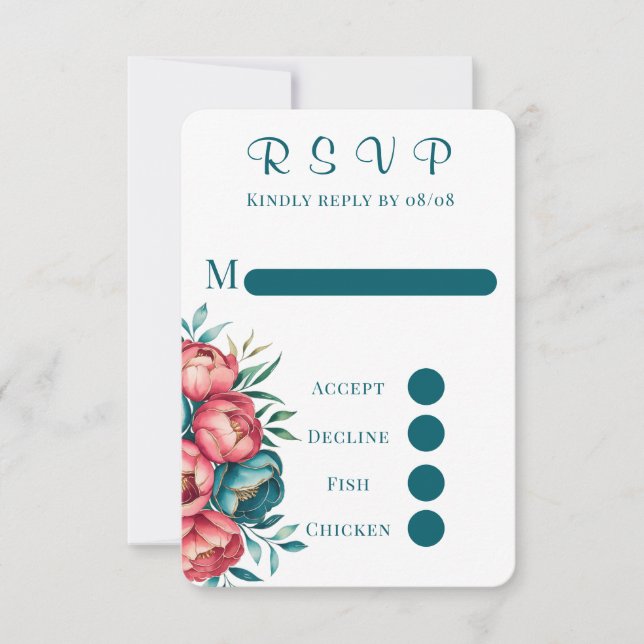 Marsala Guld har målat upp Peony Bröllop OSA Card Kort (Framsida)