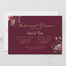 Marsala Guld Watercolor Peony Rehearsal Dinner