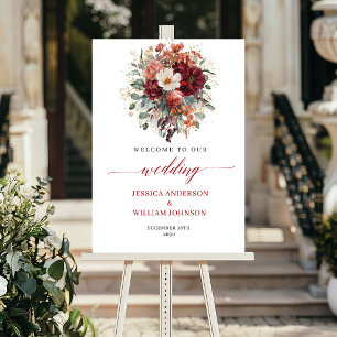 Marsala Höst Blommig Eukalyptus Boho Bröllopsskylt Poster