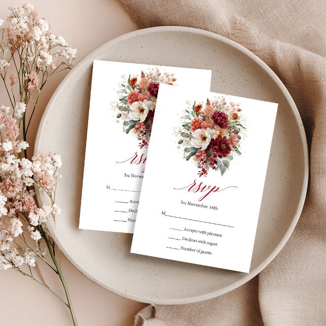 Marsala Höst Blommig Eukalyptus Boho RSVP-kort OSA Kort (Marsala Autumn Floral Eucalyptus Boho RSVP Card

)