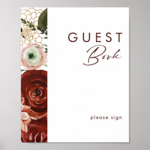 Marsala Höst Floral Vit Gästbokssköld Poster