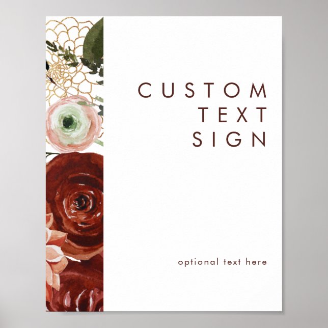 Marsala Höst Floral | Vita Kort & Present Anpassad Poster (Framsidan)