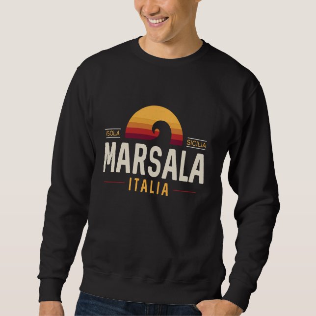 Marsala Italia Marsala Sicily Italien Retro Wave Lång Ärmad Tröja (Framsida)