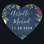 Marsala Land Rustic Wedding Favor Stickers Hjärtformat Klistermärke<br><div class="desc">Marsala Land Rustic Wedding Favor Stickers - har en marusk blå träbakgrund med grön bakgrund,  ro och annan blommigt inslag i skuggor av  rosa,  marsala,  burgundy och mycket annat.</div>