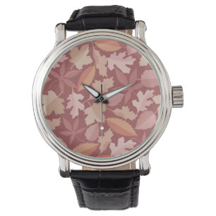 Marsala lövs mönster armbandsur