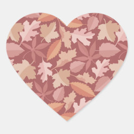 Marsala lövs mönster hjärtformat klistermärke