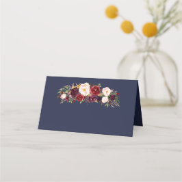 Marsala Navy Blommigt Bröllop Namn-mappat platskor Placeringskort