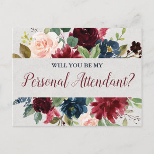 Marsala & Navy Blommigt Personal Attendant Frieri Vykort