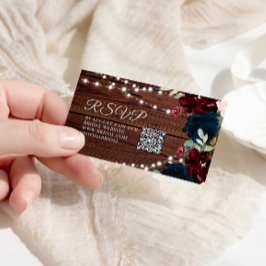 Marsala & Navy Blommigt Rustic Möhippa QR OSA Tilläggskort