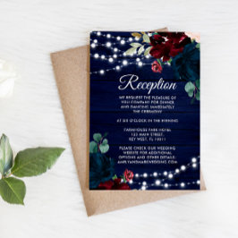 Marsala & Navy Blommigt Rustic Wood Reception Tilläggskort
